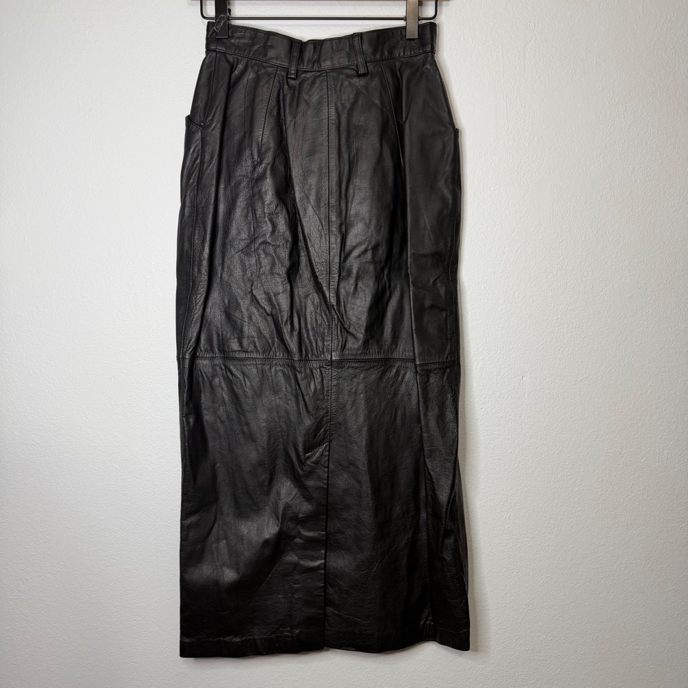 Vintage 80's - Genuine Leather Straight Maxi Skirt Black Size 4/XS - Picture 4 of 9